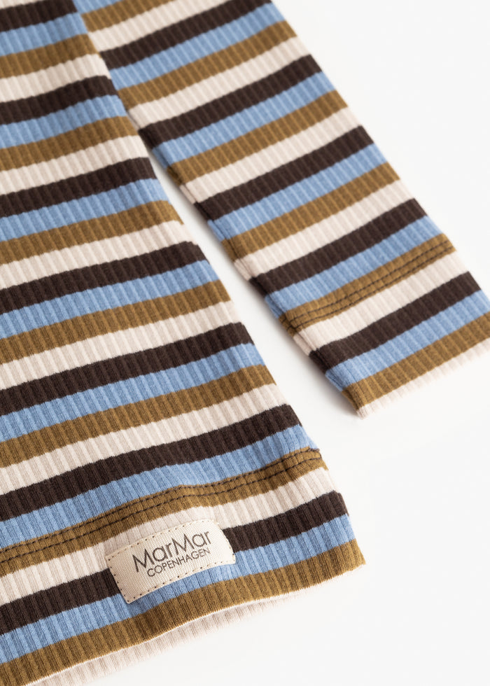 Striped T-shirt with blue, brown and mustard stripes and MarMar Copenhagen brand