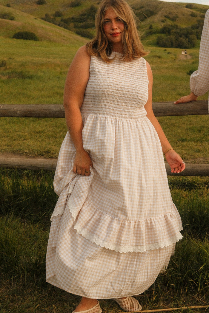 Presley Sleeveless Dress in Cream Gingham-4