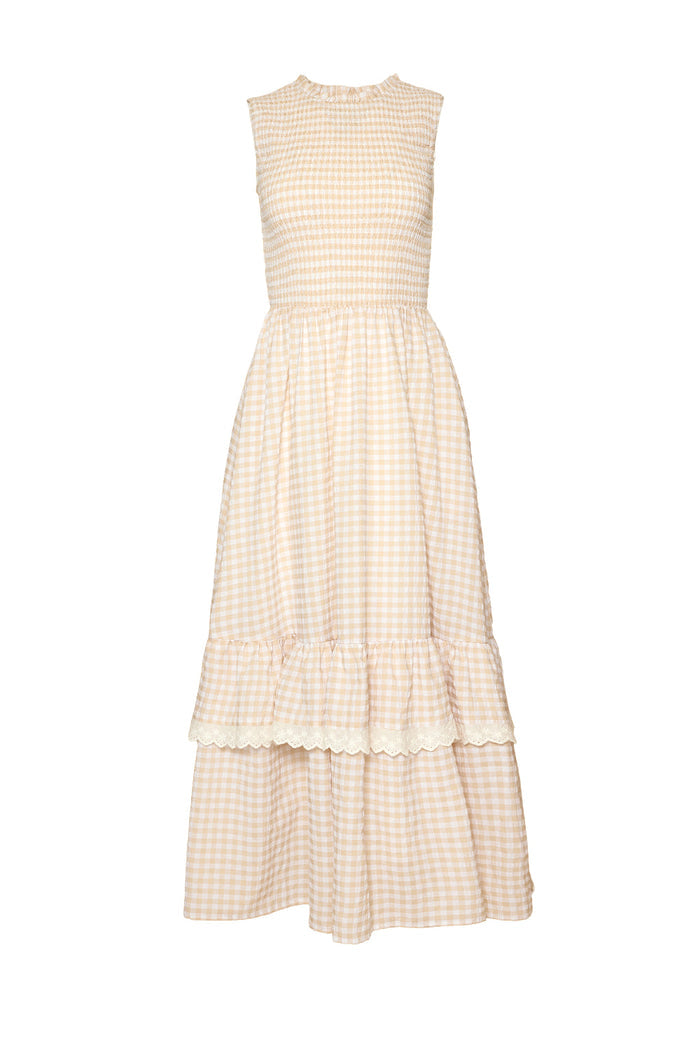 Presley Sleeveless Dress in Cream Gingham-7