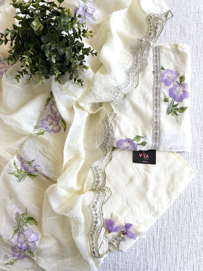 Printed organza suit material - Violet