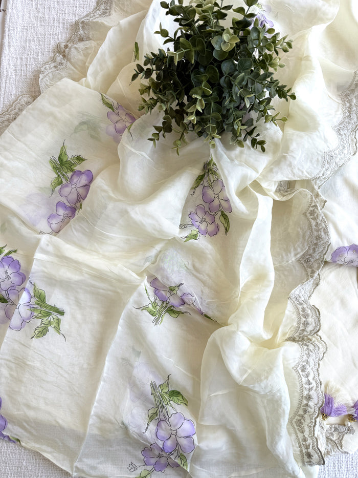 Printed organza suit material - Violet