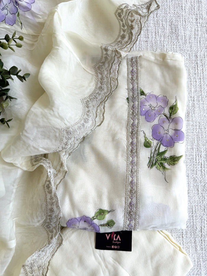 Printed organza suit material - Violet