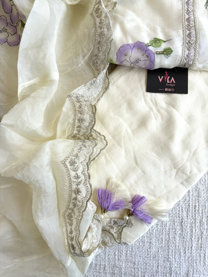 Printed organza suit material - Violet