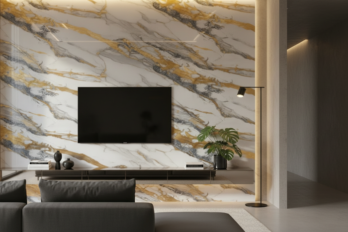 PVC UV Marble Stone Board - Gold And Bruno Blue