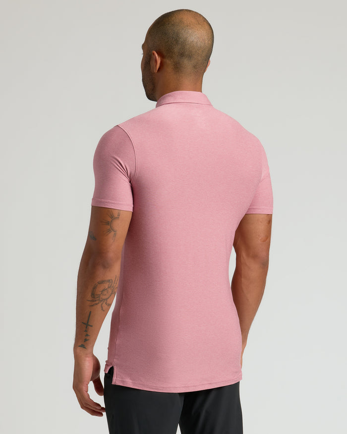 Back view of man wearing Quartz Rose Active Polo 2.0.