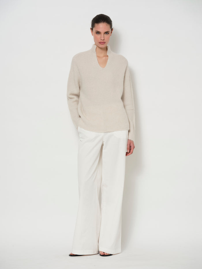Raised V-Neck Alpaca Sweater