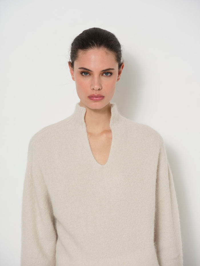 Raised V-Neck Alpaca Sweater