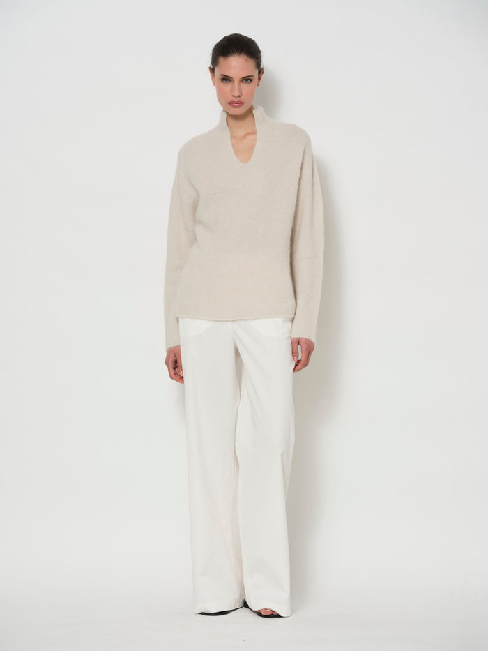 Raised V-Neck Alpaca Sweater