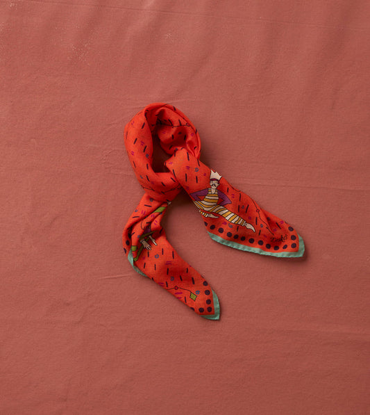 Red Acrobat Print Wool-Silk Bandana