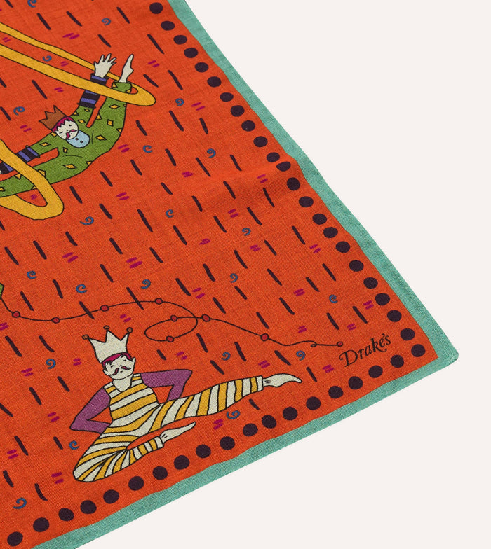 Red Acrobat Print Wool-Silk Bandana