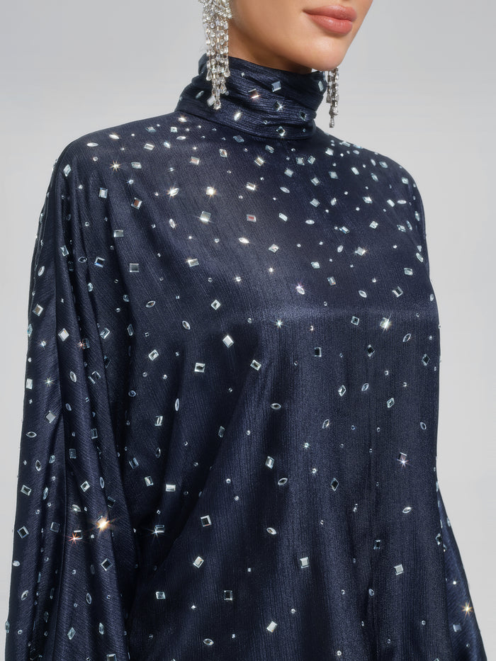 Rhinestone High Neck Satin Top
