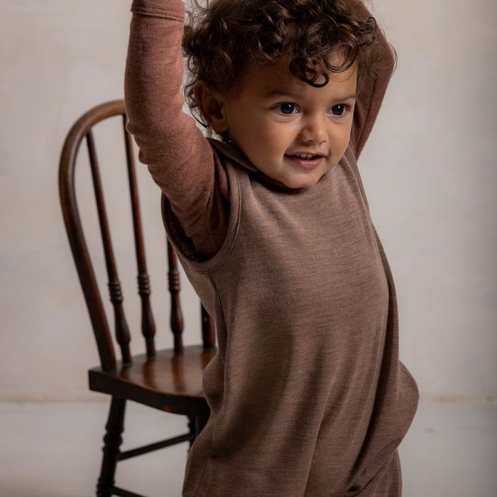 Ruff Baby Romper - Merino Wool & Silk - Warm Driftwood