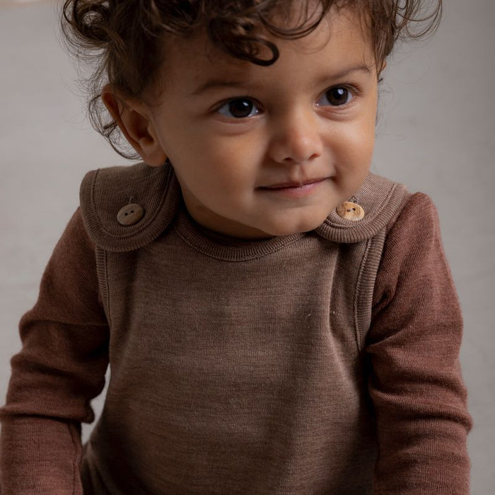 Ruff Baby Romper - Merino Wool & Silk - Warm Driftwood