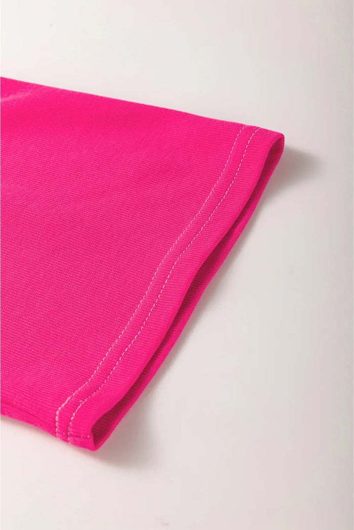 Sachet Pink Contrast Patchwork 3/4 Sleeve V Neck Loose Blouse - Tops/Blouses & Shirts