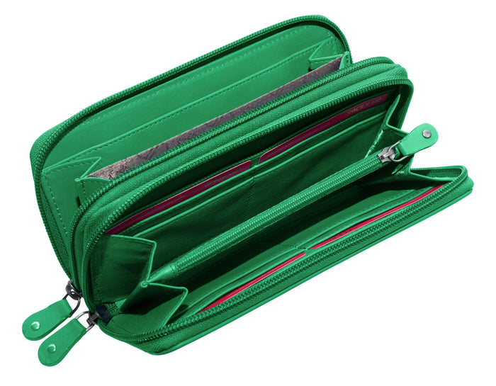 Gabriella RFID Leather Double Zip Around Purse - Bascora