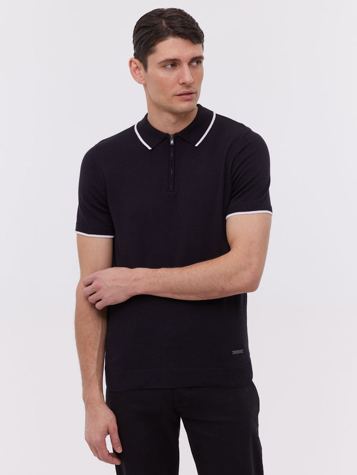 Settio Black Polos SS Knit Zip  Shot 1