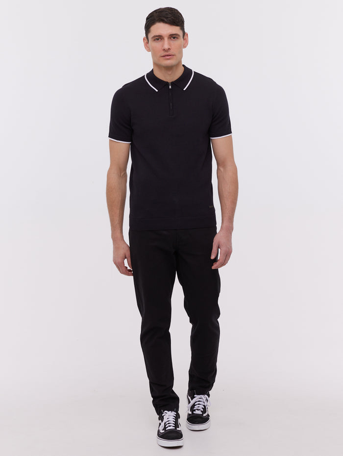 Settio Black Polos SS Knit Zip  Shot 2
