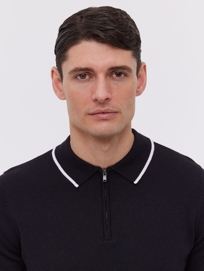 Settio Black Polos SS Knit Zip  Shot 3