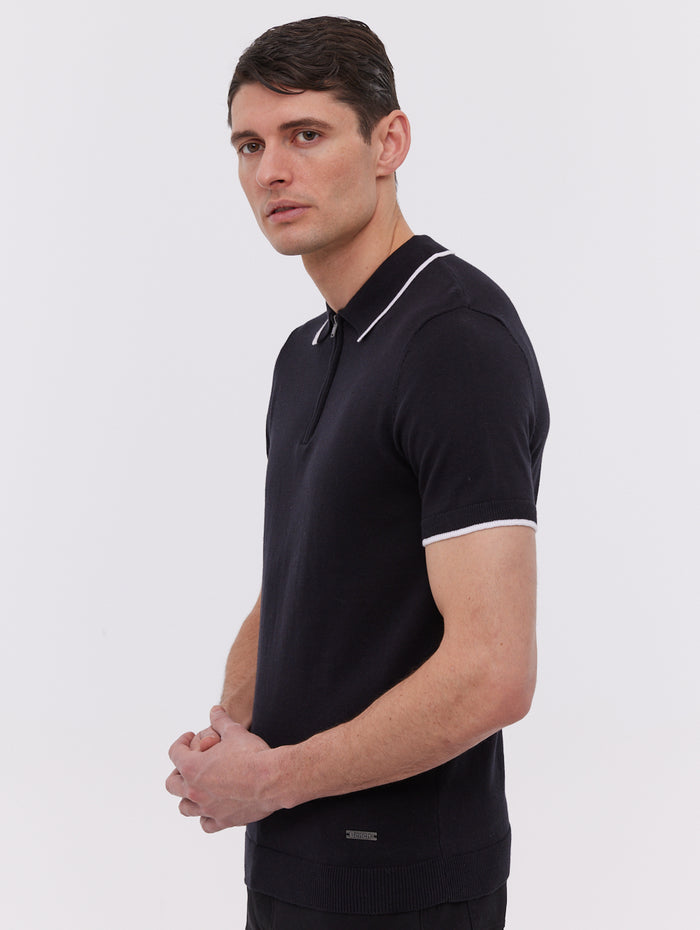 Settio Black Polos SS Knit Zip  Shot 4