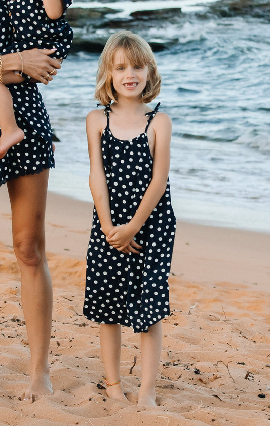 Sidekick Dress ~ Navy Polka Dot