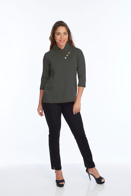 Smoke Gathered Neckline Soft Knit Tunic Top With Details | LIOR
