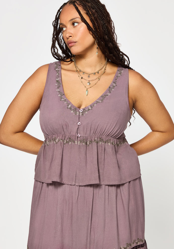 Solis Skull Embroidered Linen Babydoll Cami