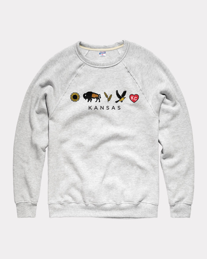 State of Kansas Icons Ash Crewneck