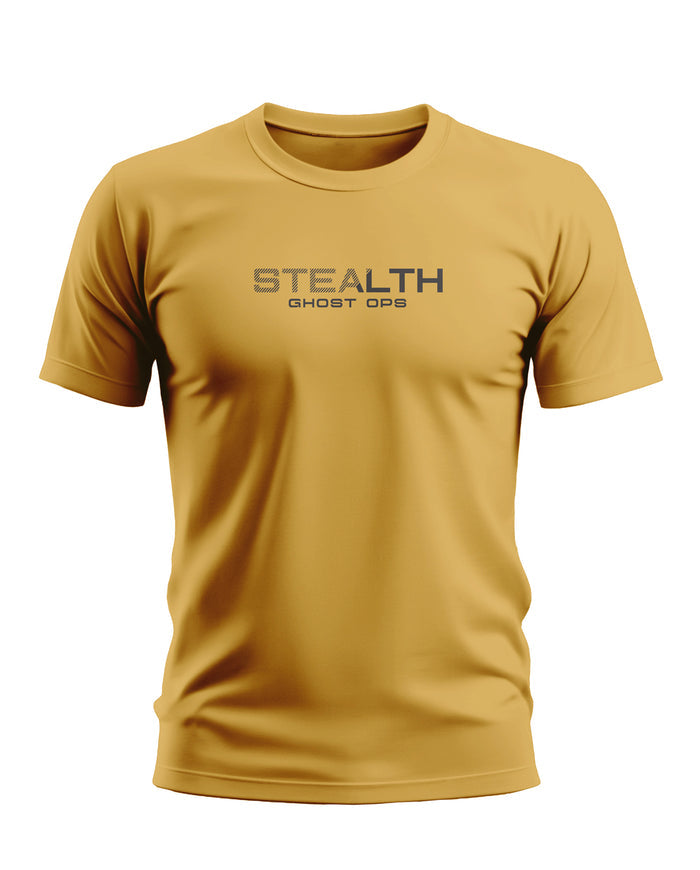 Yellow men's t-shirt with 'STEALTH GHOST OPS' print, army-inspired casual wear