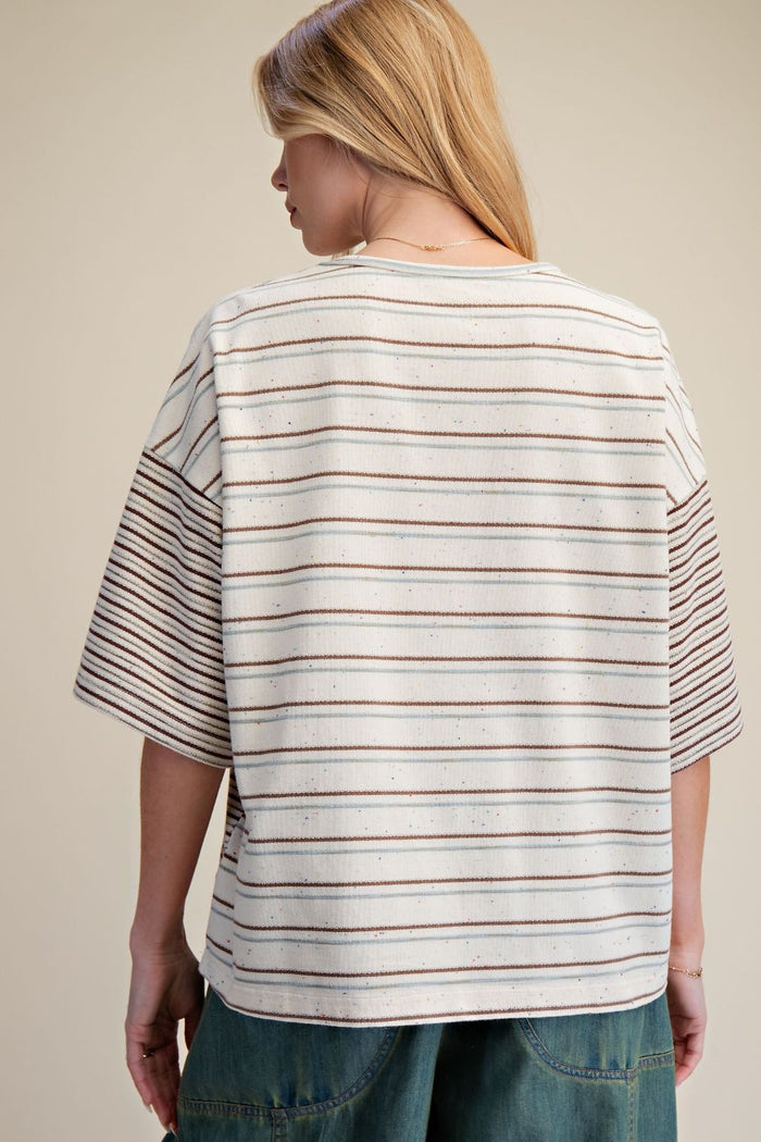 STRIPE MIX KNIT TOP, MOCHA