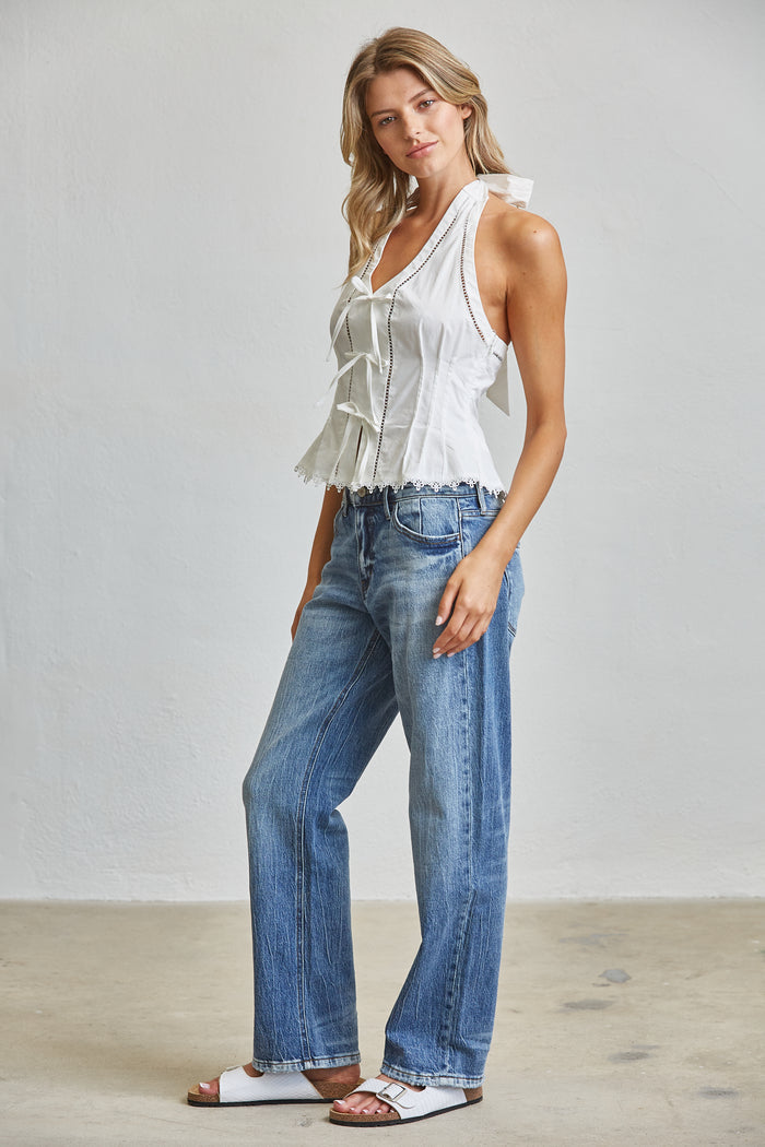 Tie Charm Halter Peplum Top Blouse
