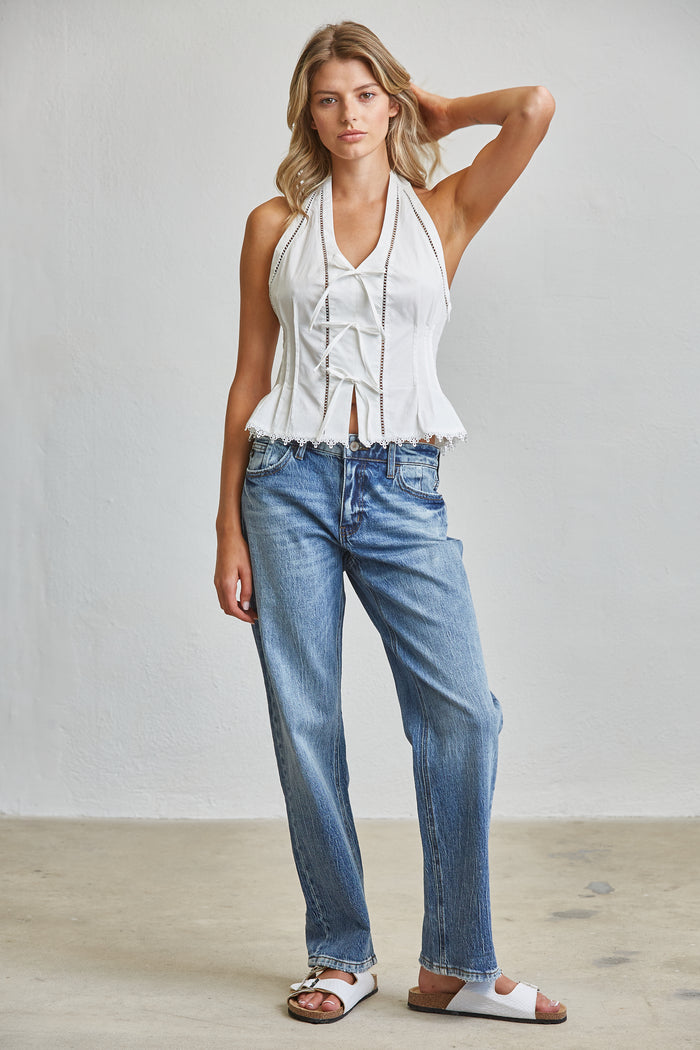 Tie Charm Halter Peplum Top Blouse