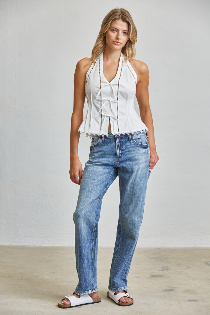 Tie Charm Halter Peplum Top Blouse