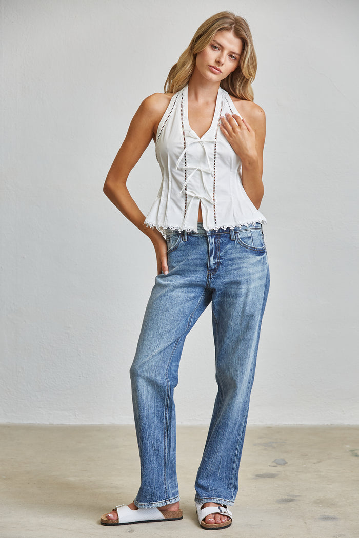 Tie Charm Halter Peplum Top Blouse
