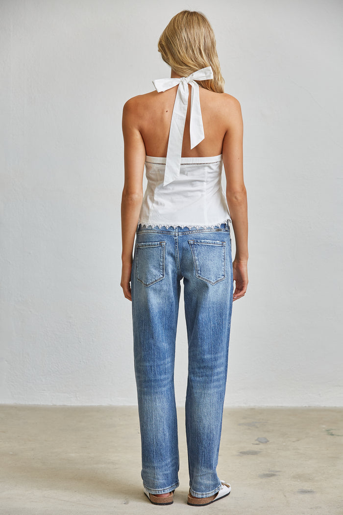 Tie Charm Halter Peplum Top Blouse
