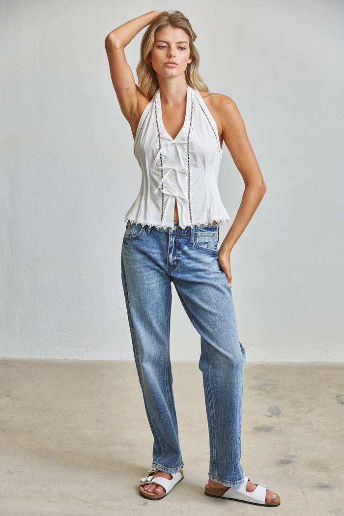 Tie Charm Halter Peplum Top Blouse