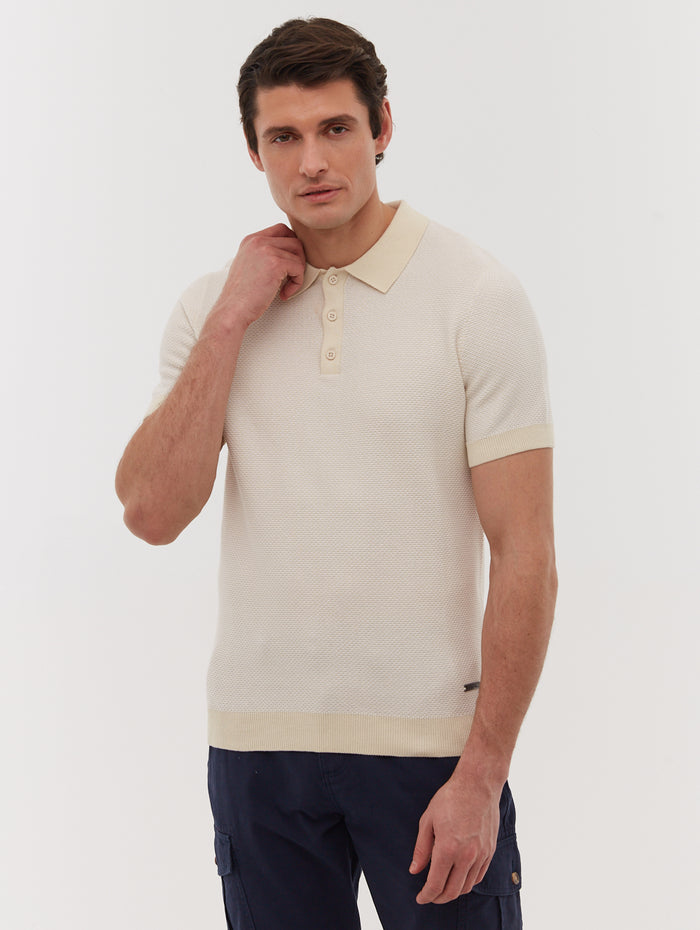 Totti Beige Polos SS Knit with 2 Colour Transfer  Shot 1