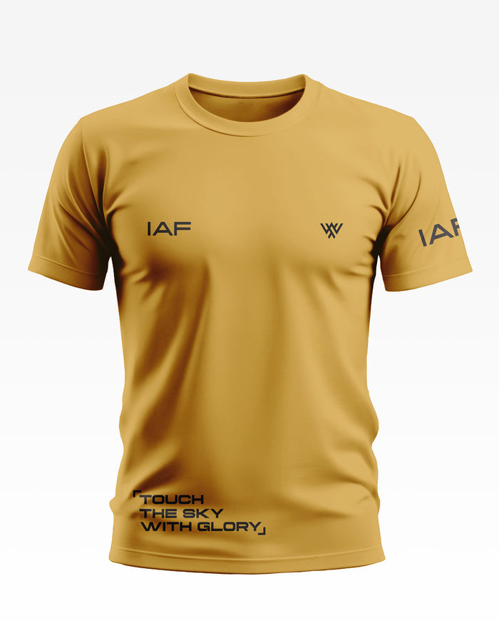 Yellow men's IAF t-shirt with 'Touch the Sky with Glory' text and short sleeves