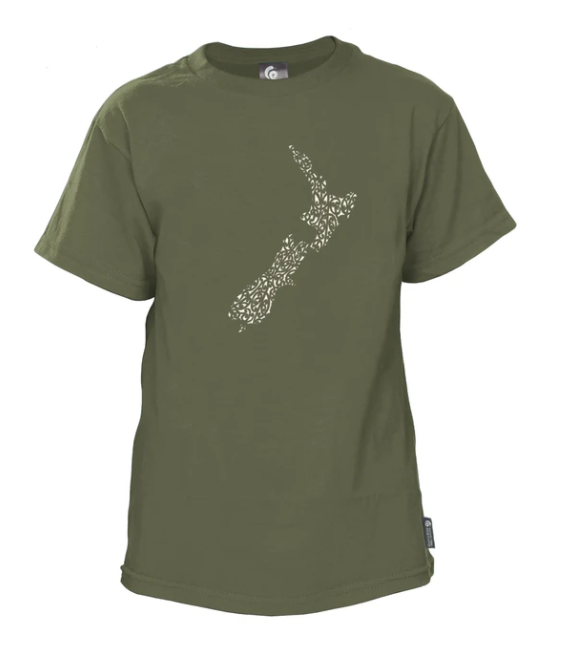 Tussock Ridge Merino - Merino Kids NZ Map Tee (MK 150 )Army