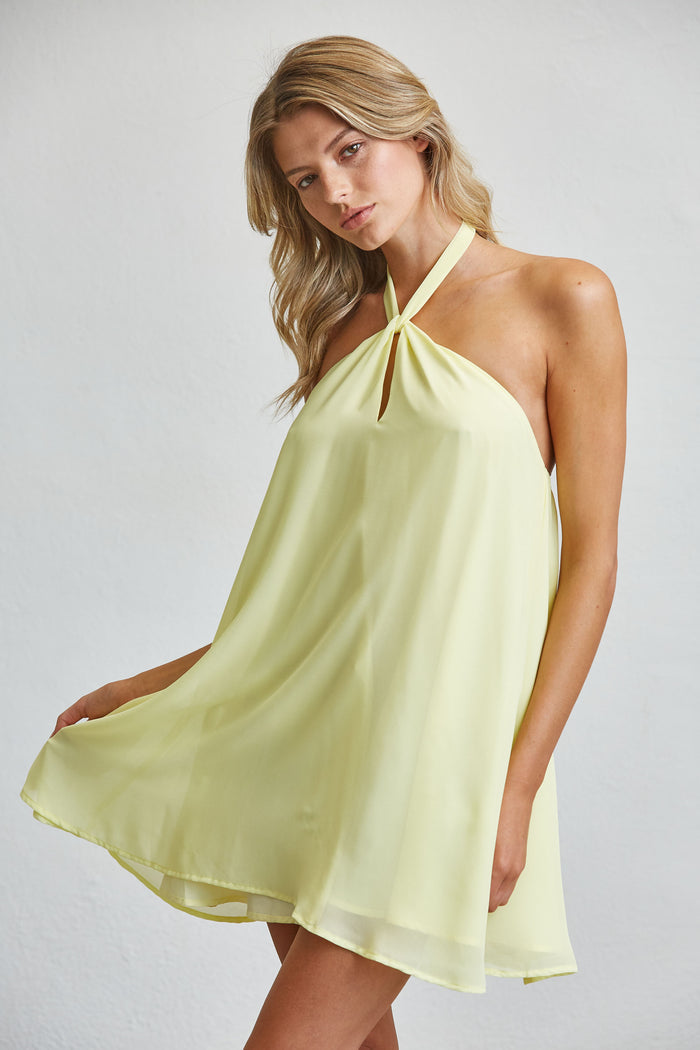 Twist Neck Halter Mini Dress - Pink