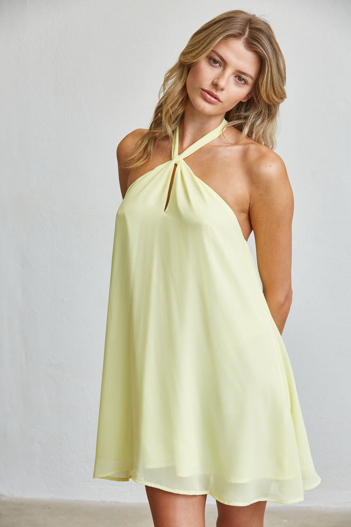 Twist Neck Halter Mini Dress - Pink
