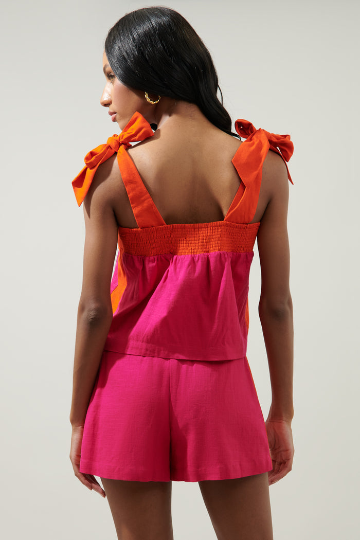 Viceland Tie Strap Color Block Crop Top
