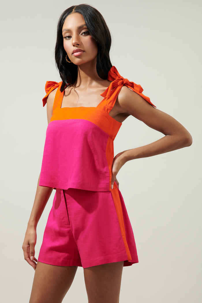 Viceland Tie Strap Color Block Crop Top