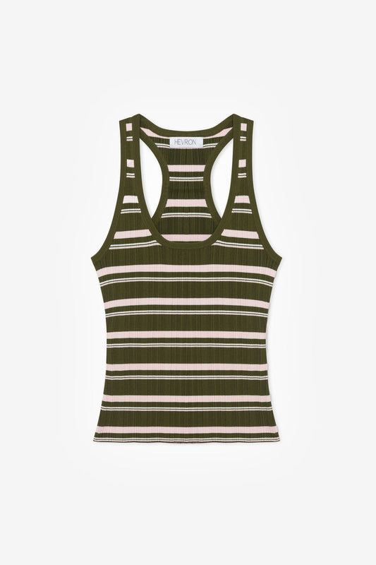 HEVRON Olive Stripe Ribbed Racerback Tank, product front view