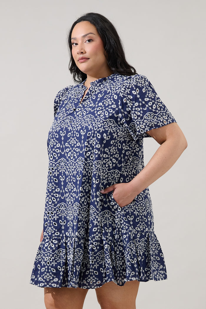 Viridiana Floral Eyelet Mini Dress Curve