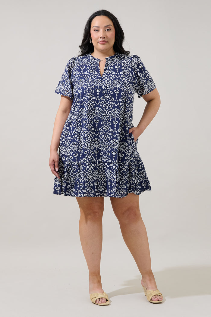 Viridiana Floral Eyelet Mini Dress Curve