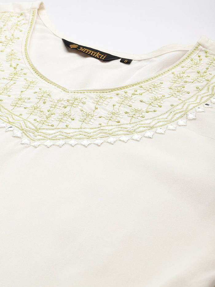 White Embroidered Ethnic Tunic, Embroidered  Printed Tunic, printed tunic, Round Tunic, casual wear Tunic, women’s tunic, Office Wear Tunic