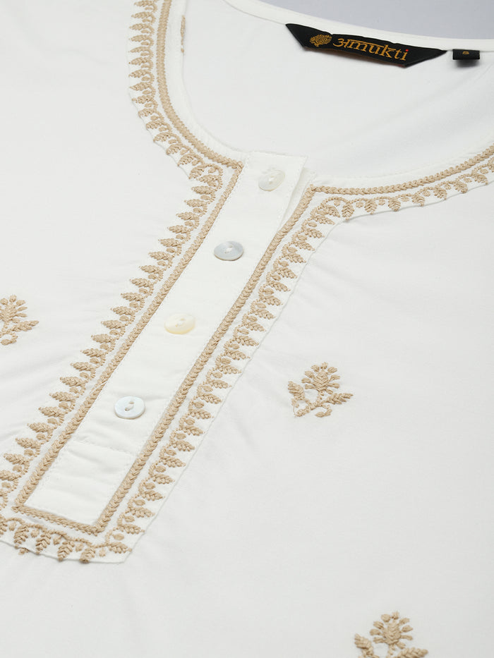 White Embroidered Tunic, Floral Printed Tunic, printed tunic, mandarin collar Tunic, casual wear Tunic, women’s tunic, Office Wear Tunic, Embroidered