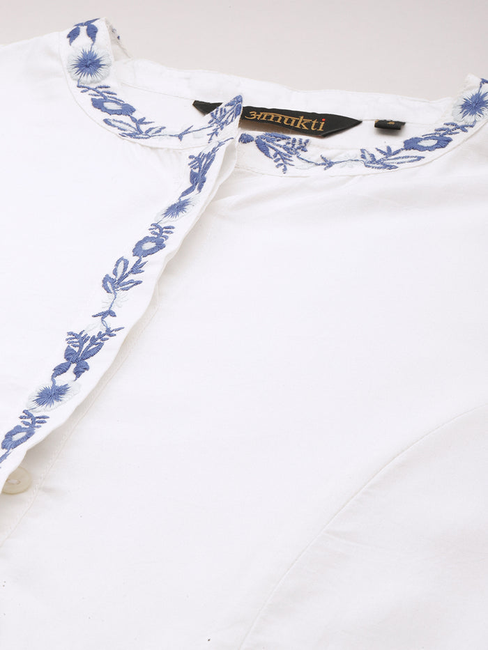 White Embroidered Tunic, Floral Printed Tunic, printed tunic, mandarin collar Tunic, casual wear Tunic, women’s tunic, Office Wear Tunic