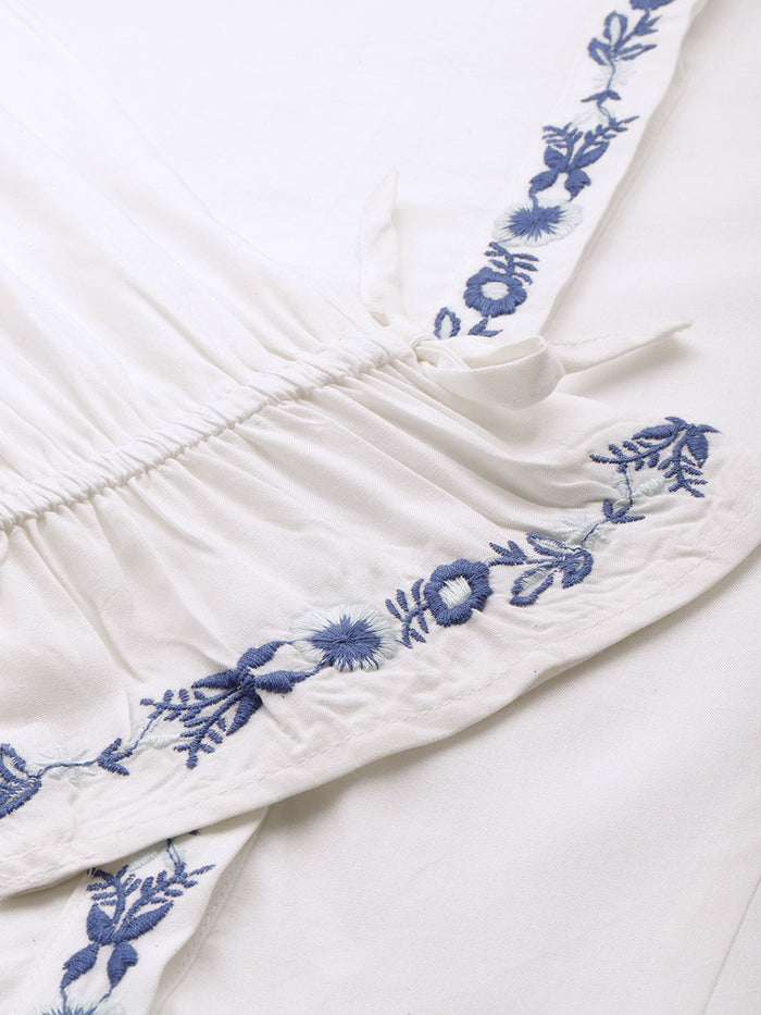 White Embroidered Tunic, Floral Printed Tunic, printed tunic, mandarin collar Tunic, casual wear Tunic, women’s tunic, Office Wear Tunic