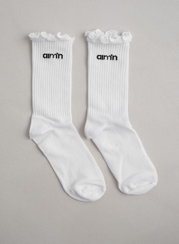White Frill Logo Socks